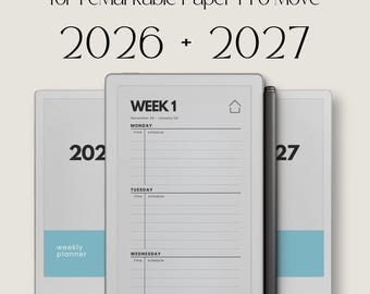 2026 + 2027 Hyperlinked Week Planner for reMarkable Paper Pro Move: Digital Weekly Calendar With Linked Pages