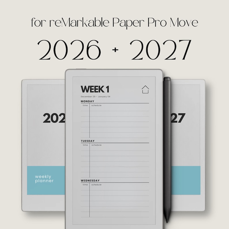 2026 + 2027 Hyperlinked Week Planner for Remarkable Paper Pro Move ...