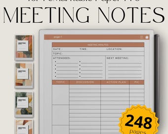 Hyperlinked Meeting Minutes Notebook for reMarkable Paper Pro, Meeting Notes for Paper Pro, Note Taking Template,  eInk Productivity Planner