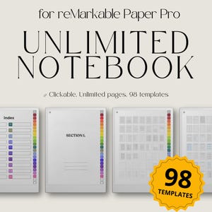 Premium Notebook for reMarkable Paper Pro, Unlimited Notes Template, Idea Planner, Vision Board, Brain Dump Template, Productivity Bundle