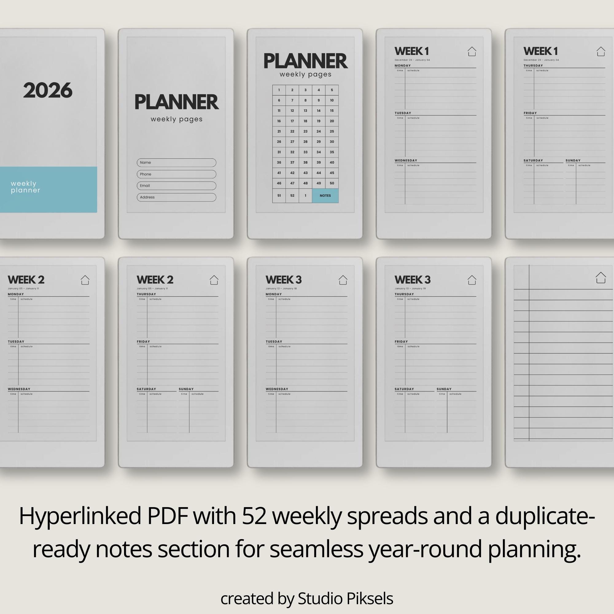 2026 + 2027 Hyperlinked Week Planner for Remarkable Paper Pro Move ...