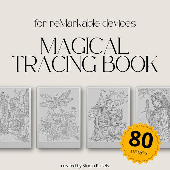 Magical Tracing Book for reMarkable: 80 Page Fantasy & Nature Line Art Tracing Book With Castles And Whimsical Scenes for Stress Relief