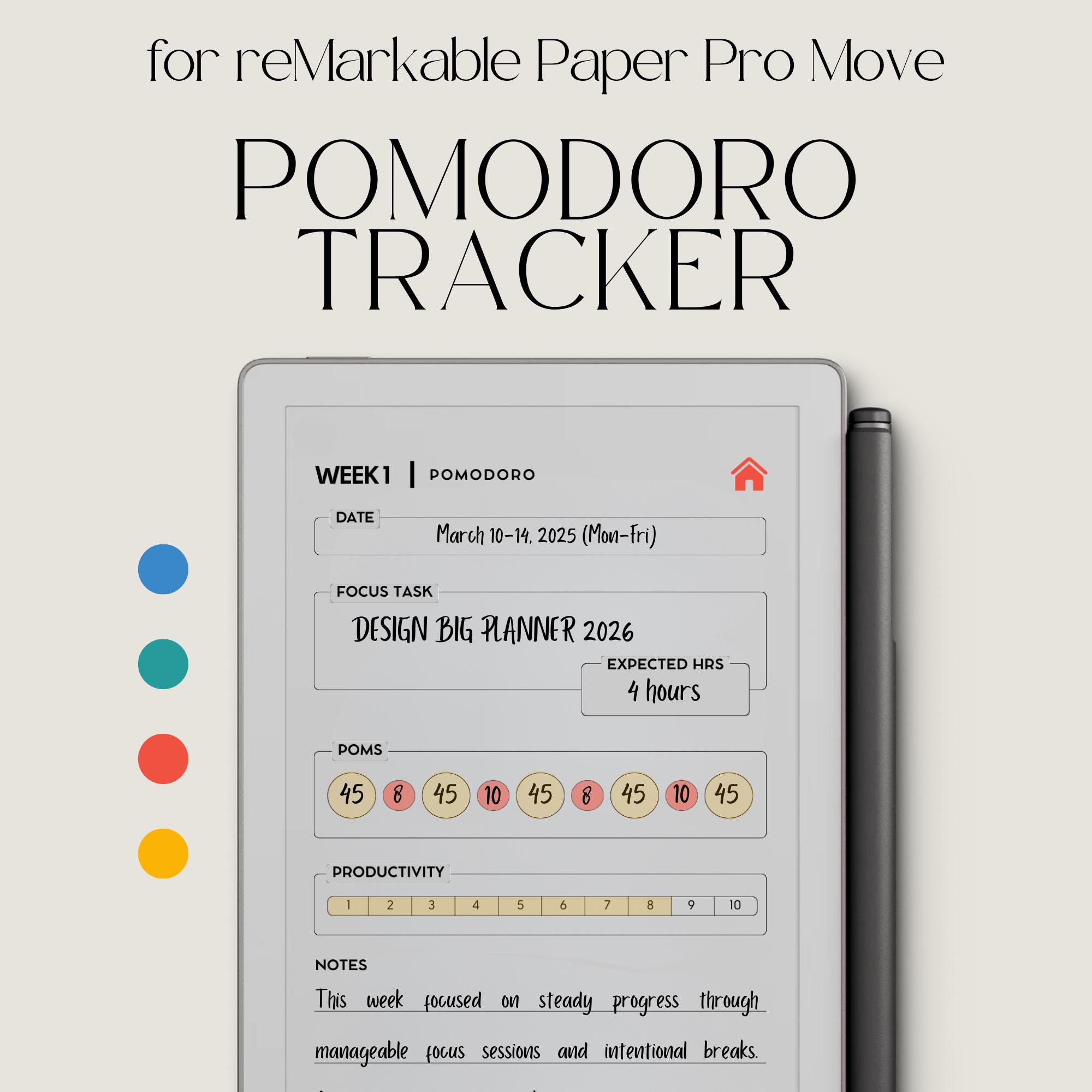 Pomodoro Tracker for Remarkable Paper Pro Move: Hyperlinked Weekly ...
