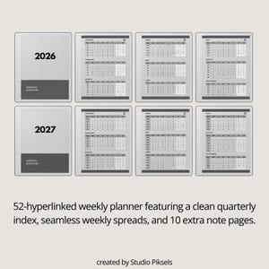 Hyperlinked Weekly Planner for reMarkable Paper Pure: Linked 2026 + 2027 Weekly Calendar With Quarterly Overview and Week Priority Planners