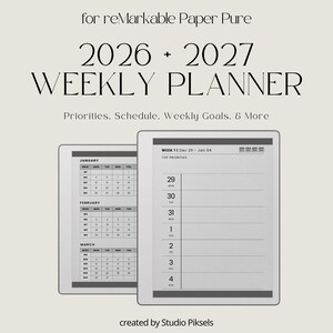 Hyperlinked Weekly Planner for reMarkable Paper Pure: Linked 2026 + 2027 Weekly Calendar With Quarterly Overview and Week Priority Planners