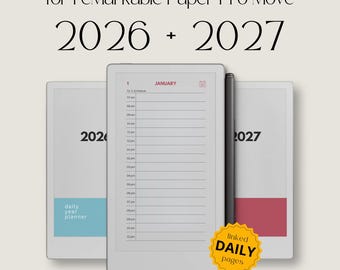 2026 + 2027 Hyperlinked Planner for reMarkable Paper Pro Move: Digital Daily, Monthly, and Yearly Planner With Linked Pages