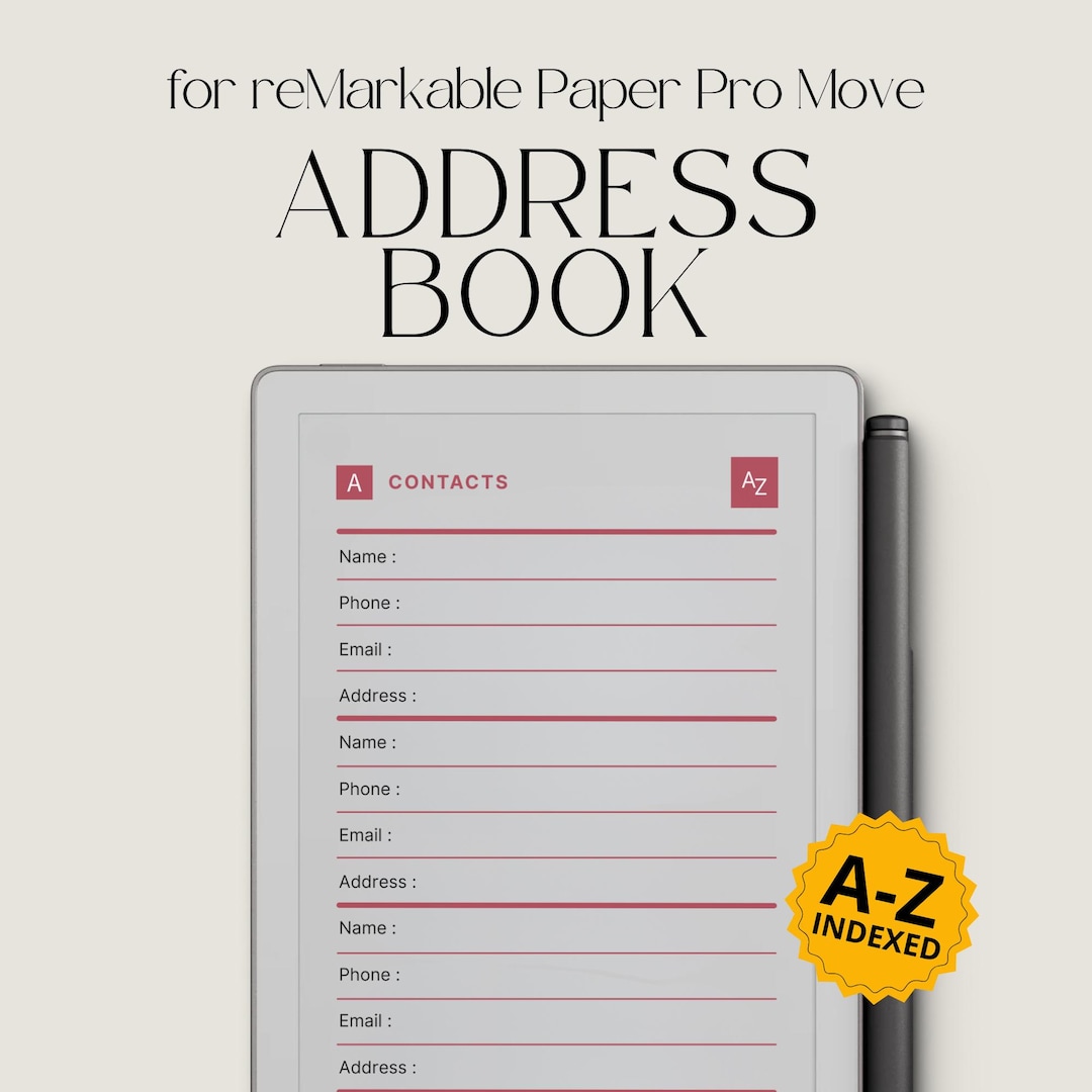 Address Book for Remarkable Paper Pro Move: Contact Pages, Contact List ...