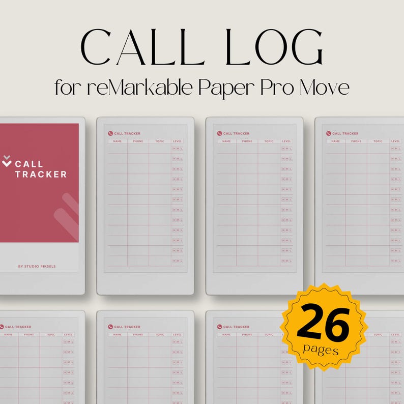 Phone Call Tracker for Remarkable Paper Pro Move, Phone Call Log Book ...