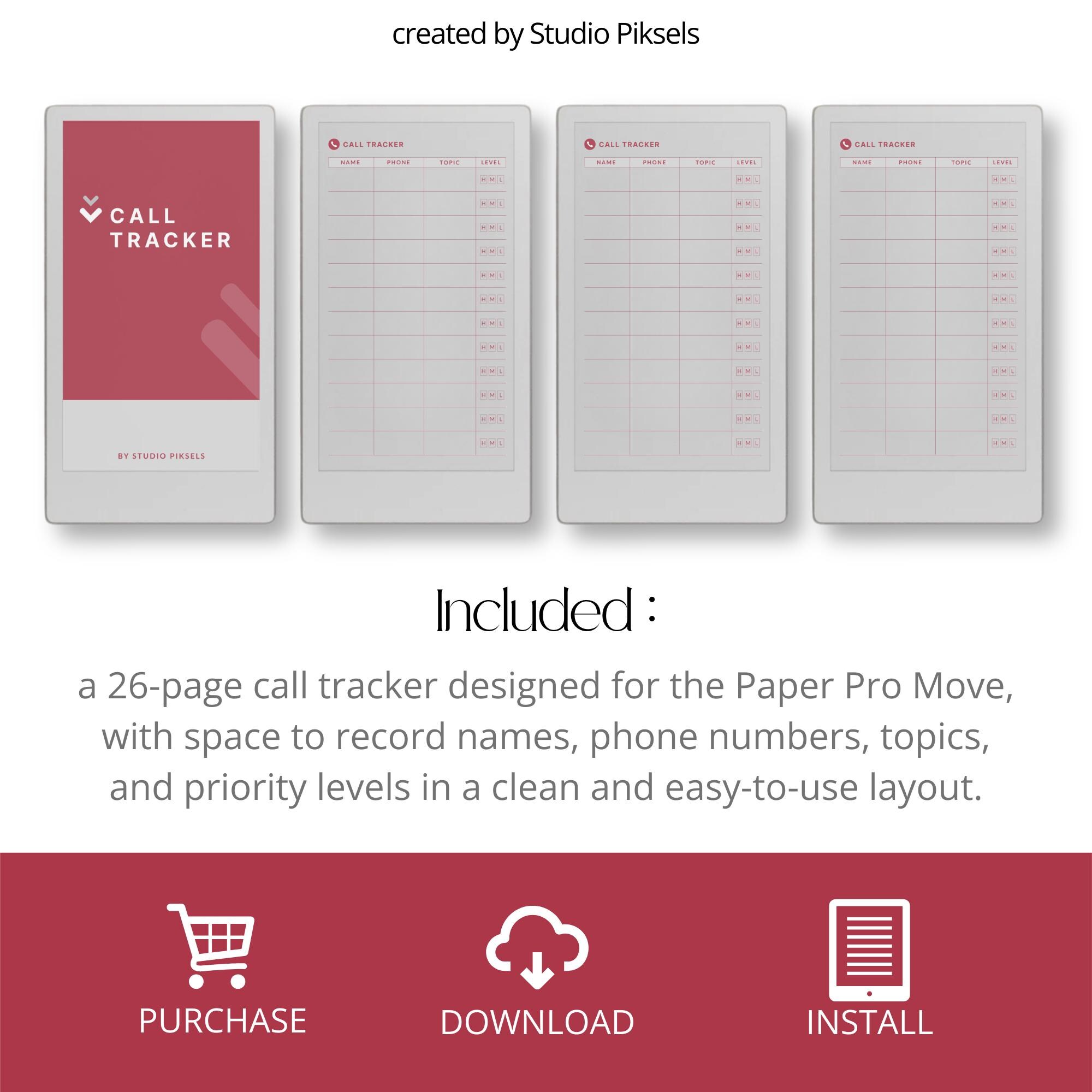 Phone Call Tracker for Remarkable Paper Pro Move, Phone Call Log Book ...