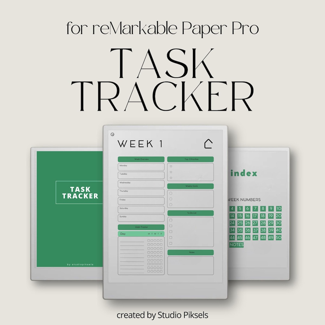 Pdf Planner Tasktracker Task Tracker for Remarkable Paper Pro: Hyperlinked 52-week Planner With ...