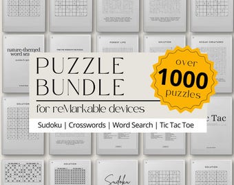 Mega Puzzle Book Bundle for reMarkable: Sudoku, Tic Tac Logic Puzzles, Crosswords and Word Search Puzzles for reMarkable