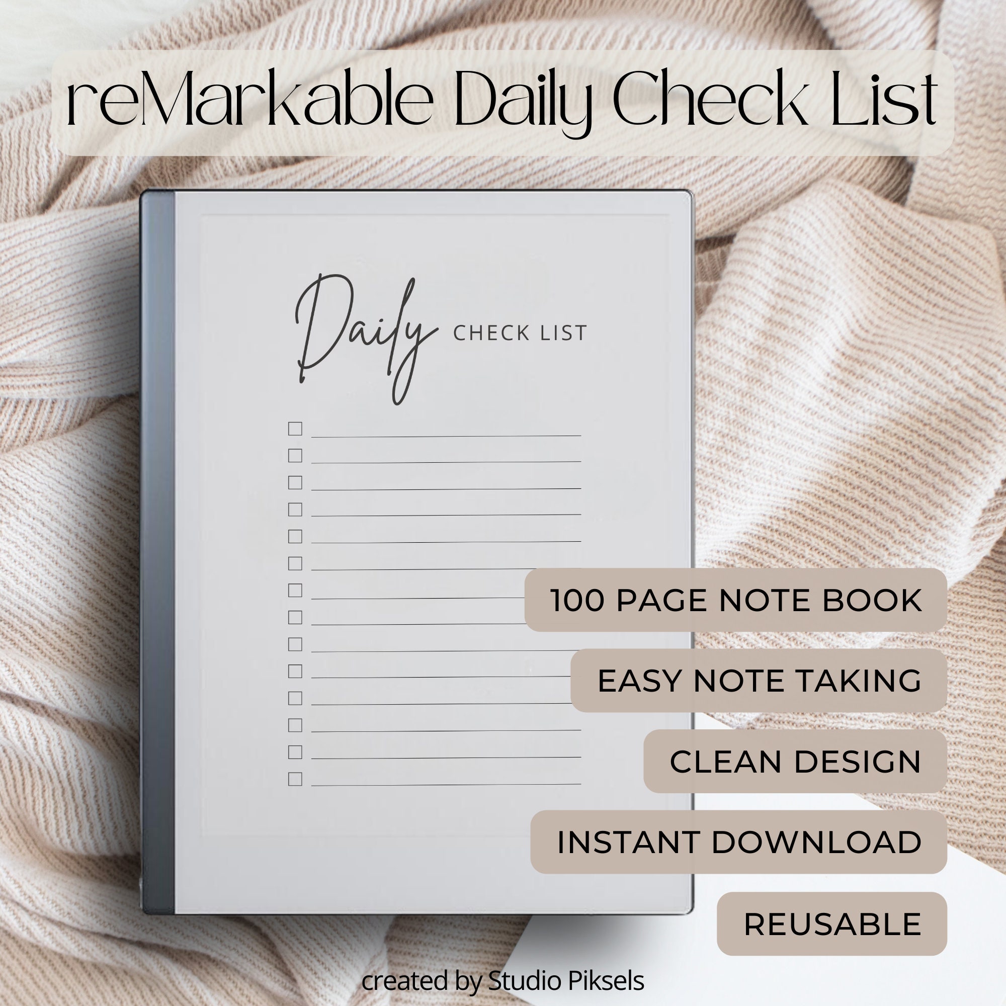Check List Notebook Remarkable Check List, Minimalist Eink Notebook, Remarkable 2 Notebook ...