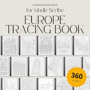 Può includere: Un libro da tracciare in bianco e nero con monumenti europei. La copertina mostra un collage di 12 immagini diverse, tra cui un edificio con una torre, una scala, un balcone, un ponte, una torre, un edificio con un cartello, una montagna, un edificio con una torre, un edificio con un cartello, un edificio con una torre, un edificio con una torre e un edificio con una torre. Il libro ha 360 pagine.
