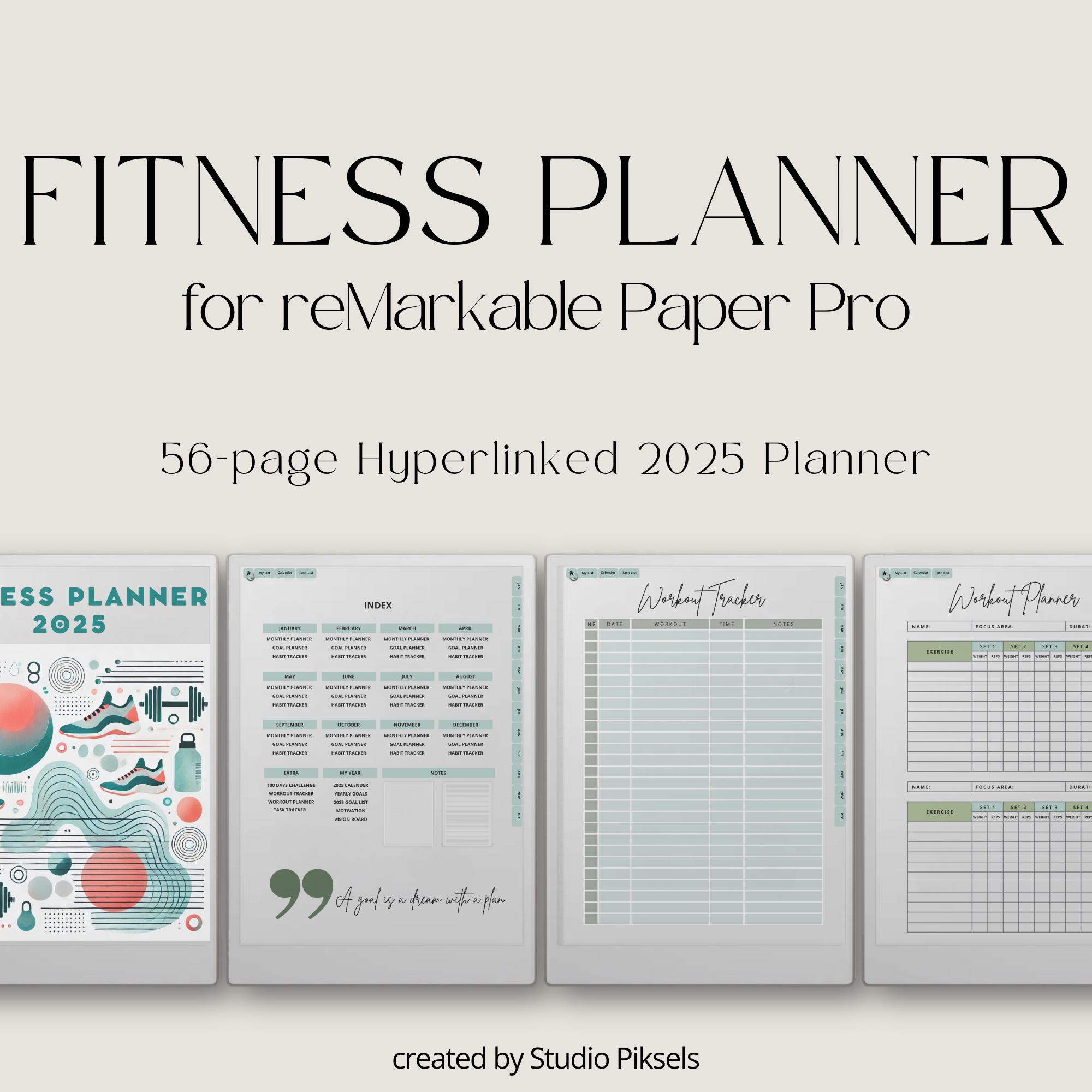2025 Fitness Planner for reMarkable Paper Pro, Eink Fitness Tracker, Digital Workout Planner for reMarkable, 2025 Calendar for Paper Pro