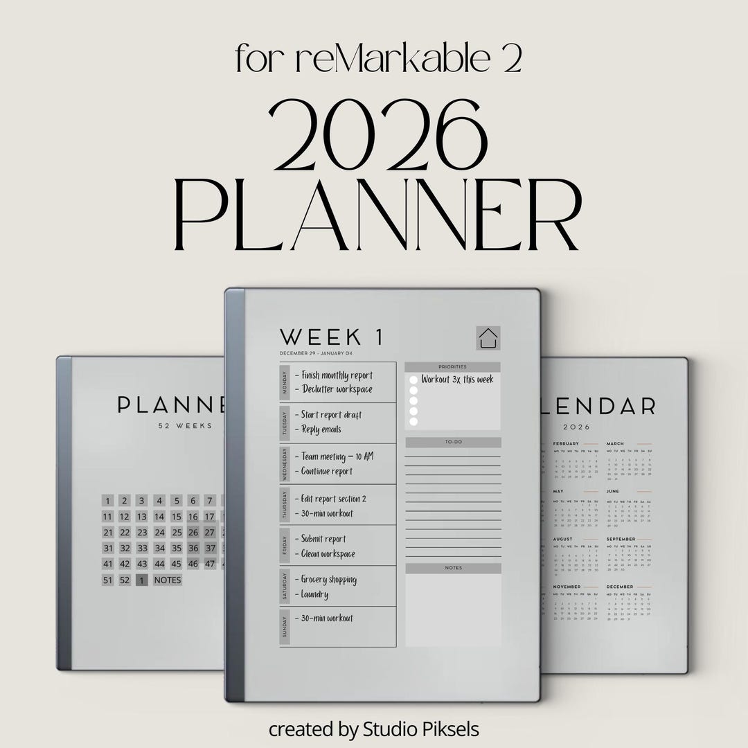 2026 Weekly Planner for Remarkable 2 and 1: Digital Hyperlinked ...