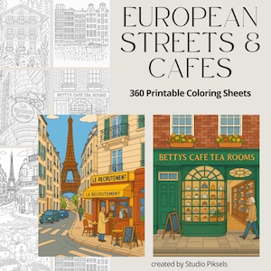 Pacchetto di libri da colorare di viaggio in Europa, pagine da colorare di Parigi, fogli da colorare della Francia, libro da colorare dell'Italia, pagine da colorare per adulti e bambini
