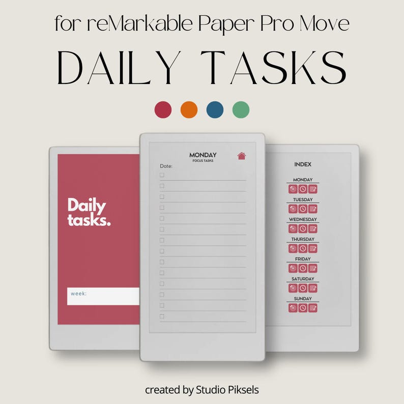Daily Tasks Planner for Remarkable Paper Pro Move: Hyperlinked Daily ...