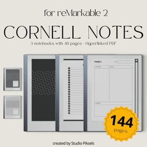 Hyperlinked Cornell Notes Bundle for reMarkable 2, Minimalist Eink Notebook, Digital Notebooks, Cornell Template, Eink Cornell Notebook