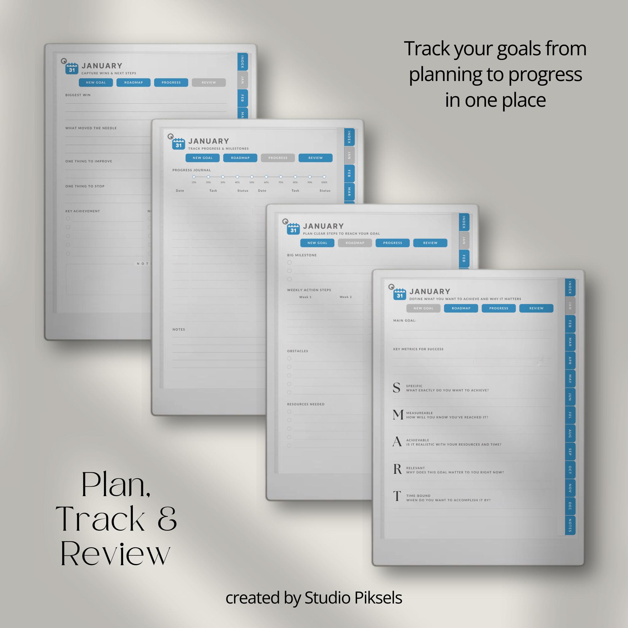 Goal Planner for Remarkable Paper Pro Move: Hyperlinked Monthly SMART ...