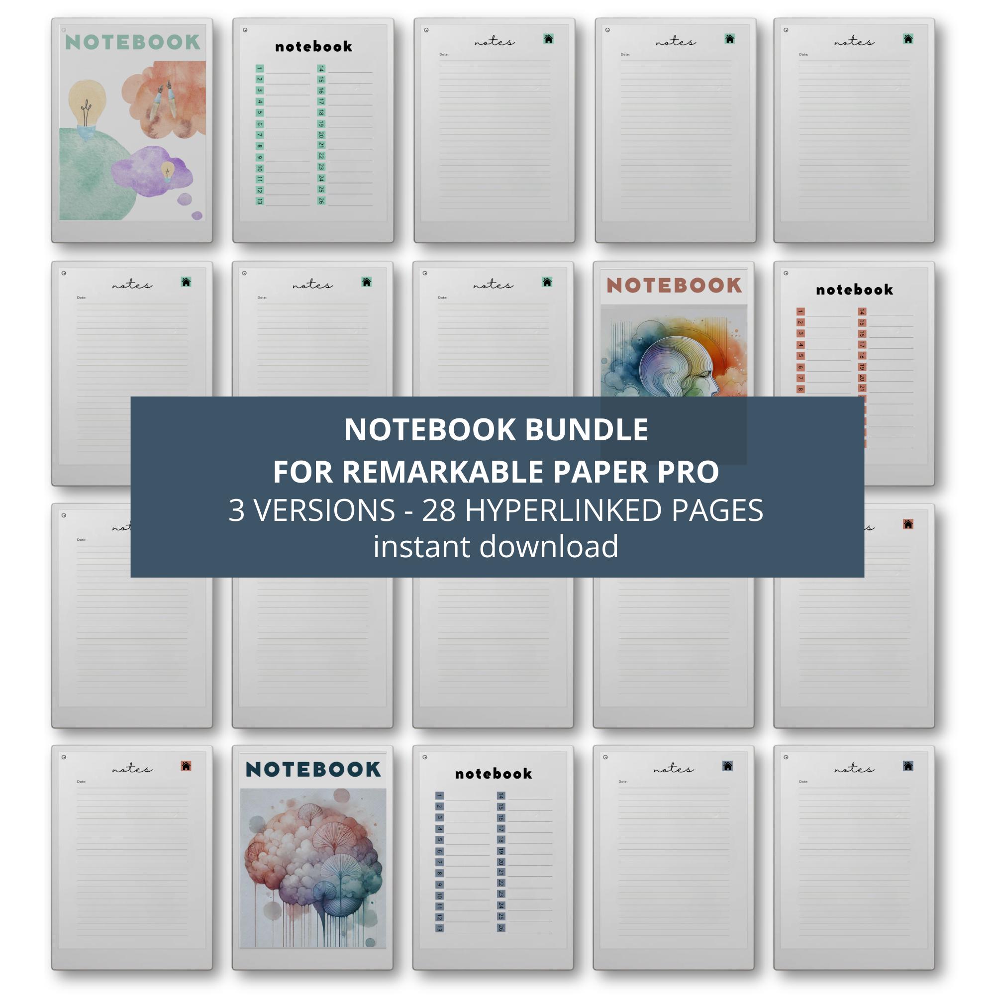 Hyperlinked Notebook Bundle for Remarkable Paper Pro, Minimalist Eink ...