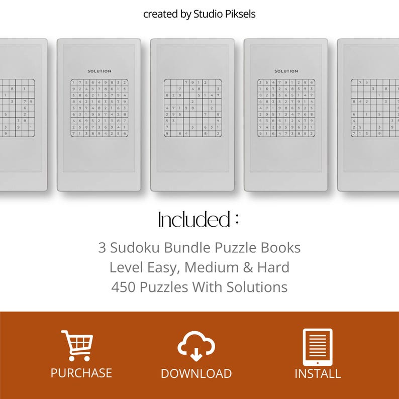 Sudoku Puzzle Book Bundle for reMarkable Paper Pro Move: Adult Puzzle Book With 450 Easy, Medium & Hard Puzzles With Solutions