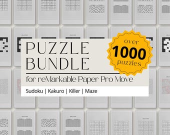 Mega Puzzle Book Bundle for reMarkable Paper Pro Move: Sudoku, Tic Tac Logic Puzzle, Mazes, Crossword and Word Search Puzzles for reMarkable