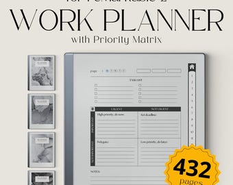 Work Planner for reMarkable 2, Eisenhower Matrix Project Planner, Business Planner, Productivity Planner, Task Tracker, To Do List