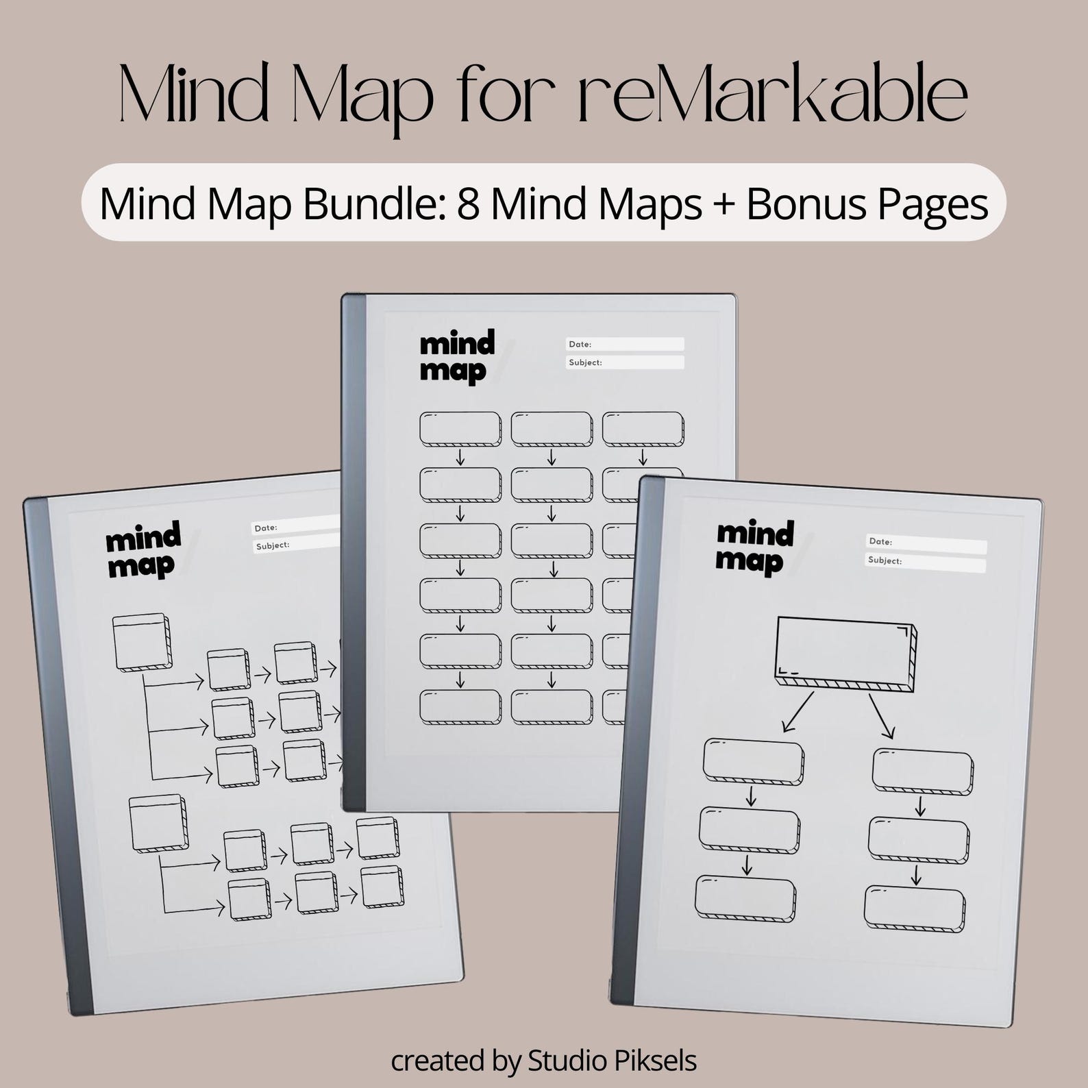 Mind Map Template for Remarkable, Sticky Notes, Mind Map Bundle for ...