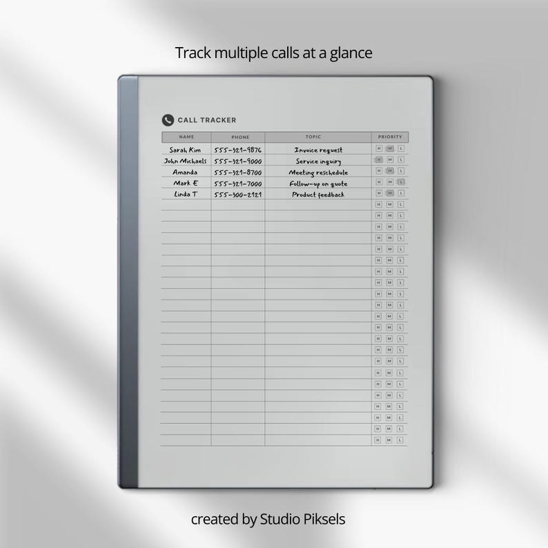 Phone Call Tracker for Remarkable Paper Pro, Phone Call Log Book, Phone ...
