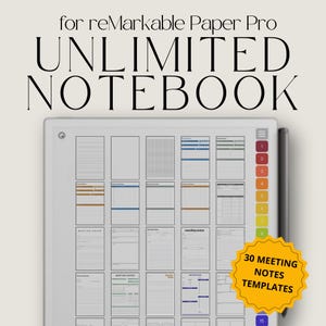 Notebook con verbali di riunione illimitati per reMarkable Paper Pro, appunti di riunione, monitoraggio di riunioni, pianificatore di produttività, pianificatore aziendale