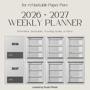 Hyperlinked Weekly Planner for reMarkable Paper Pure: Linked 2026 + 2027 Weekly Calendar With Quarterly Overview and Week Priority Planners