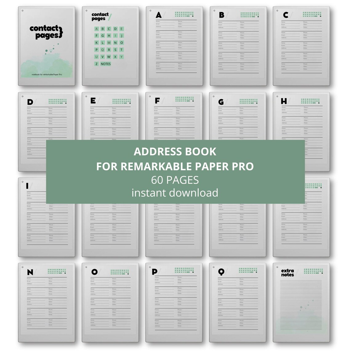 Address Book for Remarkable Paper Pro, Hyperlinked Digital Address Book ...