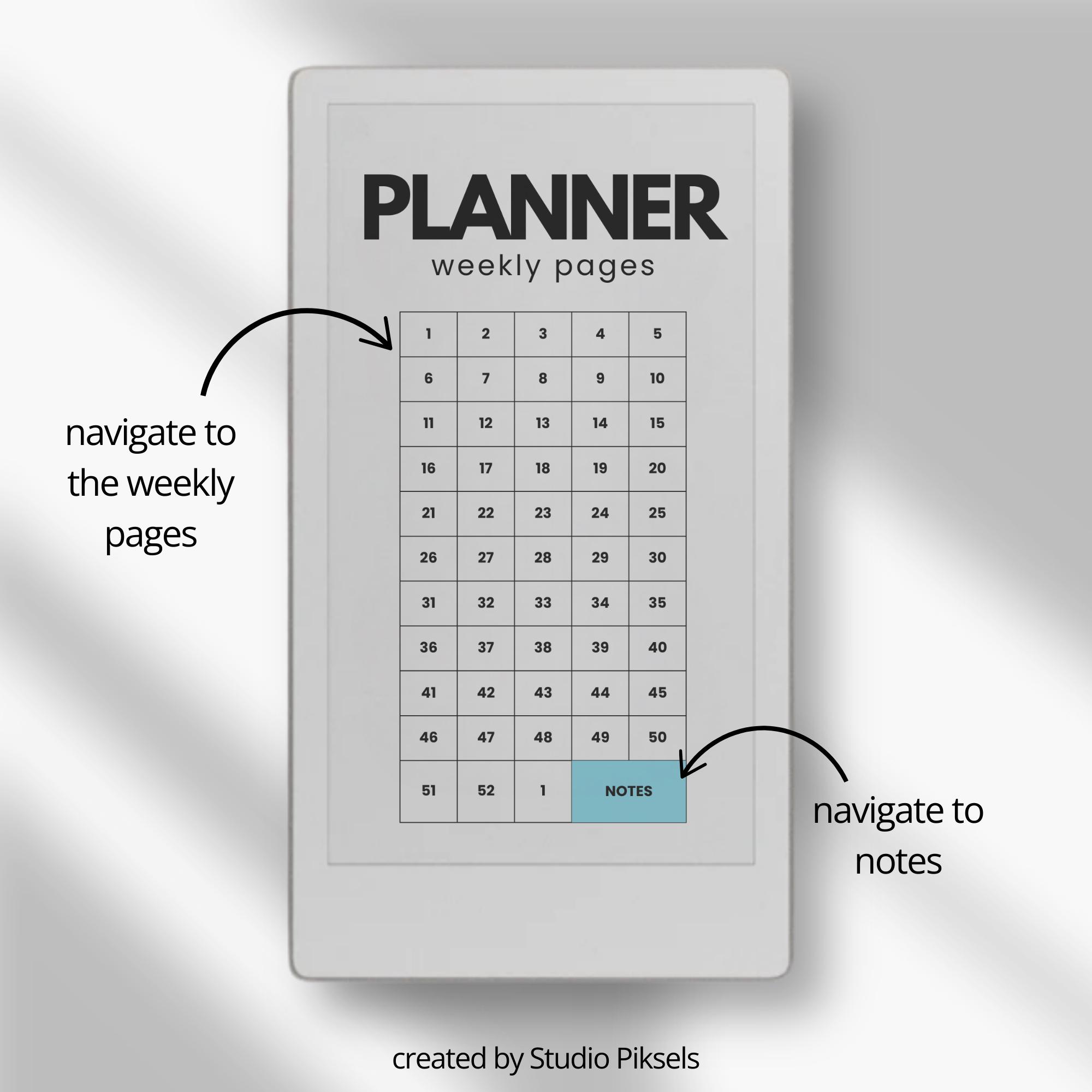 2026 + 2027 Hyperlinked Week Planner for Remarkable Paper Pro Move ...