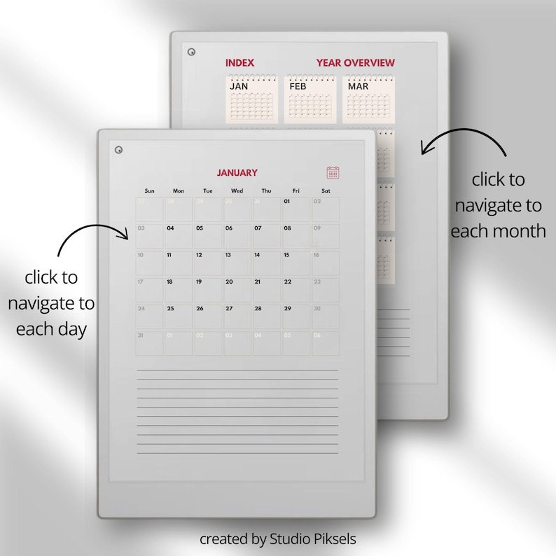 2026 + 2027 Hyperlinked Planner for Remarkable Paper Pro: Digital Daily ...