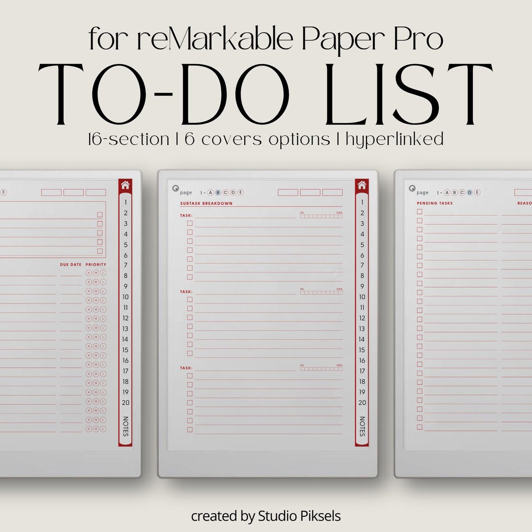 To Do List Notebooks for Remarkable Paper Pro, to Do List Templates ...