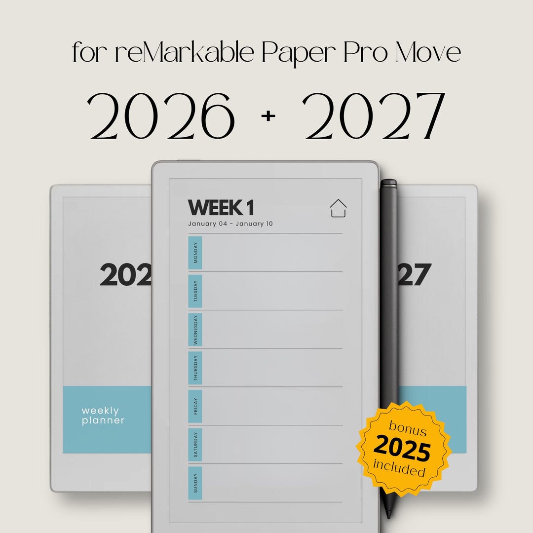 Week Overview Display Send 2026 + 2027 Hyperlinked Week Planner for Remarkable Paper Pro Move ...
