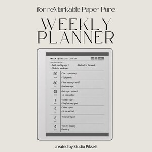 Hyperlinked Weekly Planner for reMarkable Paper Pure: Linked 2026 + 2027 Weekly Calendar With Quarterly Overview and Week Priority Planners
