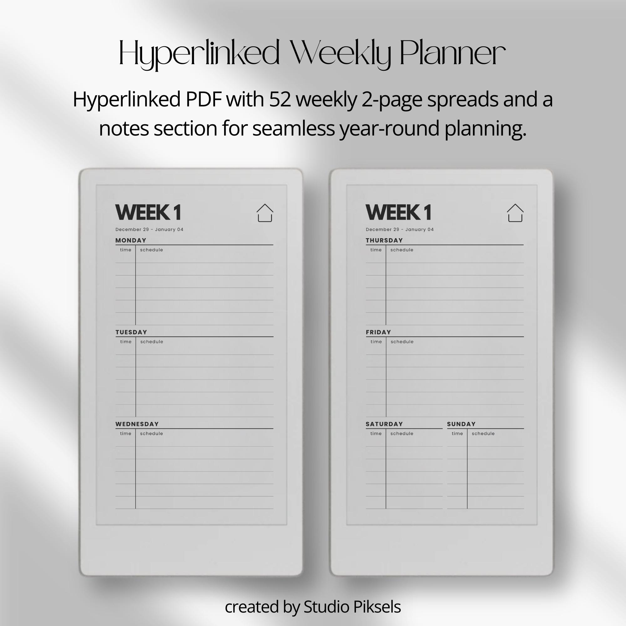 2026 + 2027 Hyperlinked Week Planner for Remarkable Paper Pro Move ...