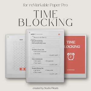 Agenda a blocchi temporali per reMarkable Paper Pro: taccuino settimanale per la produttività con collegamenti ipertestuali, blocchi temporali e modelli per il monitoraggio delle attività.