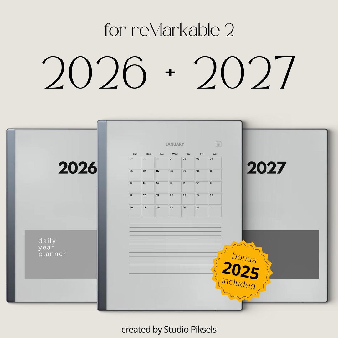 2026 + 2027 Hyperlinked Planner for Remarkable 1 + 2: Digital Daily ...