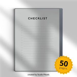 Checklistamall för reMarkable, Checklista-anteckningsbok för reMarkable, Mall för reMarkable 2, Digital uppgiftslista, Bläckplatta, Sysslor