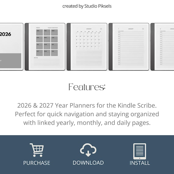 2026 + 2027 Hyperlinked Planner for Kindle Scribe, listing photo 3
