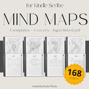 Modèle de carte mentale pour scribe Kindle, planificateur d'idées, tableau de visualisation, modèle de vidage cérébral, planificateur d'entreprise, ensemble de productivité, ensemble de cartes mentales
