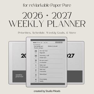 Hyperlinked Weekly Planner for reMarkable Paper Pure: Linked 2026 + 2027 Weekly Calendar With Quarterly Overview and Week Priority Planners