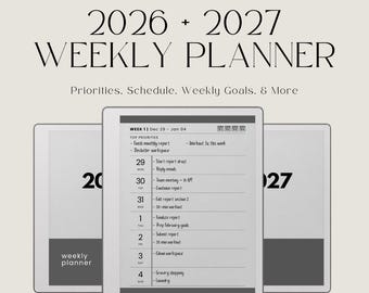 Hyperlinked Weekly Planner for reMarkable Paper Pure: 2026 + 2027 Weekly Calendar With Quarterly Overview And Week Priority Planners