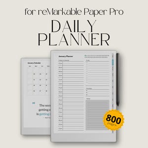 2026 + 2027 dagelijkse planner voor reMarkable Paper Pro: gelinkte jaarkalender met dagplanner + dagelijks journaal, maandkalenders en notities
