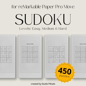 Sudoku Puzzle Book Bundle for reMarkable Paper Pro Move: Adult Puzzle Book With 450 Easy, Medium & Hard Puzzles With Solutions