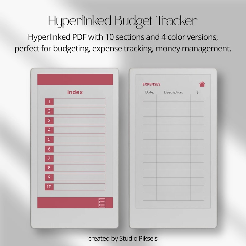 Expense Tracker Notebook for reMarkable Paper Pro Move: Hyperlinked Budget Planner, Financial Planner, Money Planner & Savings Planner