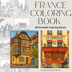 France Travel Coloring Book Bundle, Paris Coloring Pages, France Coloring Sheets, Village Coloring Pages, Adult Coloring & Kids Coloring