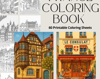 Frankreich-Malbuch-Set, Paris-Malvorlagen, Frankreich-Malblätter, Dorf-Malvorlagen, Malen für Erwachsene und Kinder